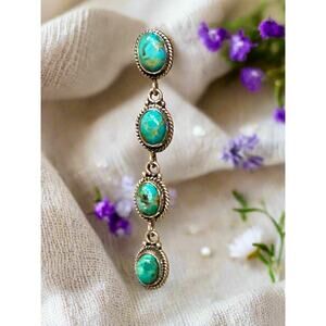 Blue Mohave Turquoise Long Dangle Earrings 2.5”